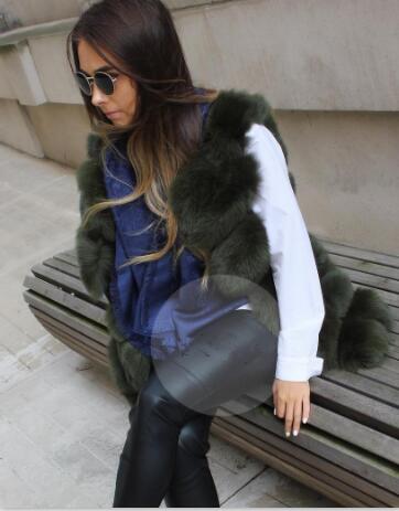 Women's faux fur vest coat in silver, featuring a warm V-neck design and luxurious faux fur material, perfect for winter fashion.