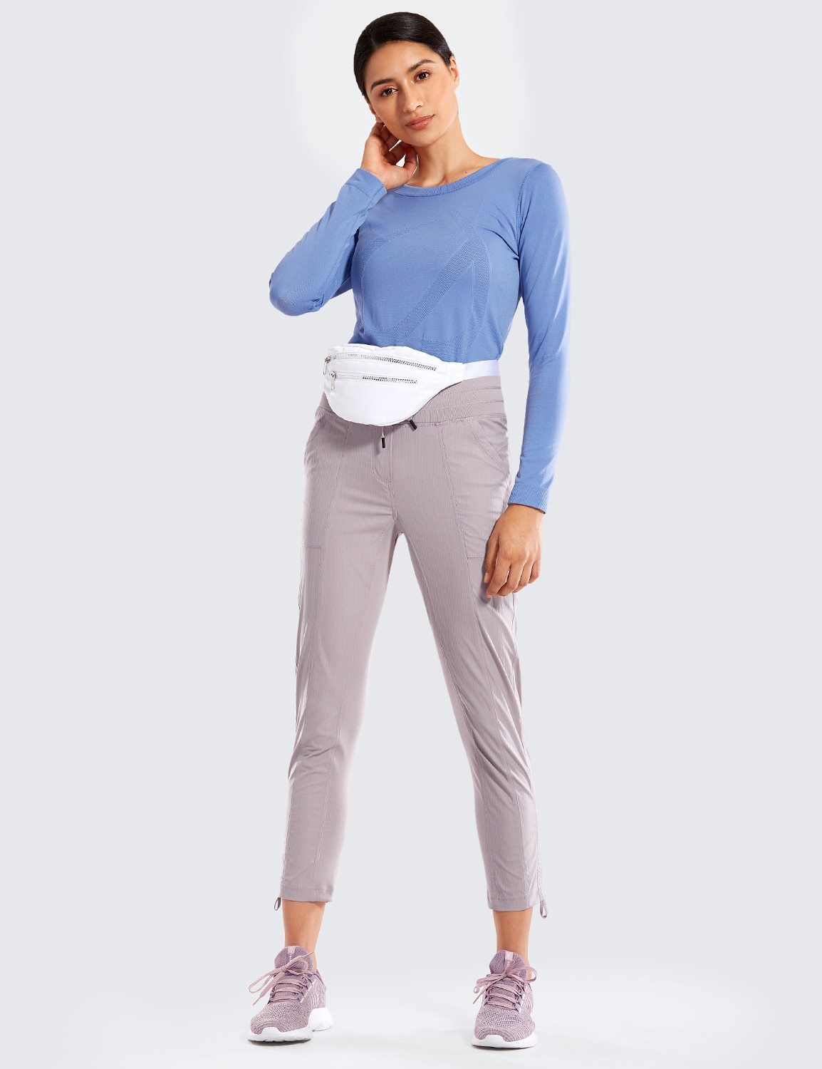 Women's Go to Studio Jogger Striped Cargo Pants featuring a drawstring leg and 7/8 length, perfect for workouts and casual wear.