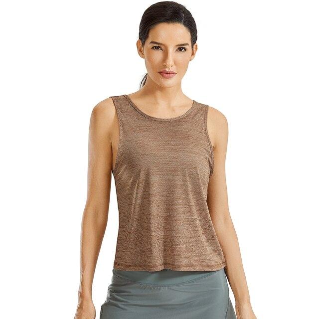 Women's lightweight workout tank top in heather color, sleeveless design, perfect for athletic activities and casual wear.