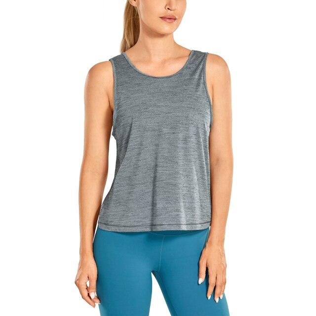 Women's lightweight workout tank top in heather color, sleeveless design, perfect for athletic activities and casual wear.