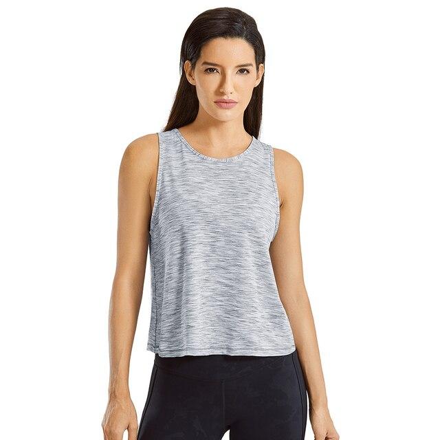 Women's lightweight workout tank top in heather color, sleeveless design, perfect for athletic activities and casual wear.