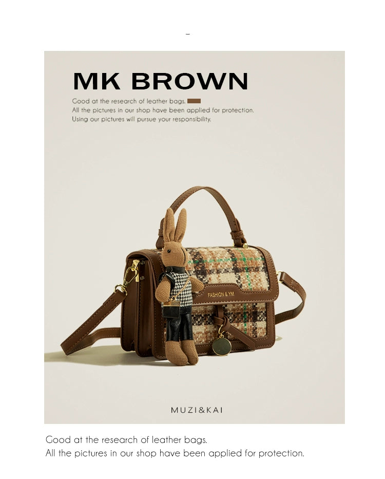 Women's Muzikai Plaid Patchwork Handbag featuring a stylish plaid design with multiple colors and textures, perfect for any occasion.