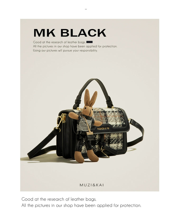 Women's Muzikai Plaid Patchwork Handbag featuring a stylish plaid design with multiple colors and textures, perfect for any occasion.