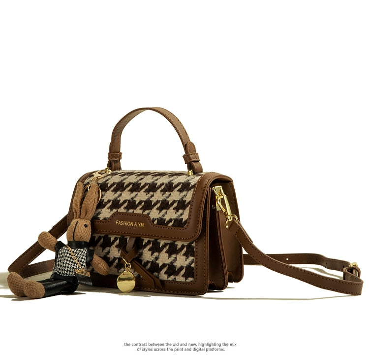 Women's Muzikai Plaid Patchwork Handbag featuring a stylish plaid design with multiple colors and textures, perfect for any occasion.