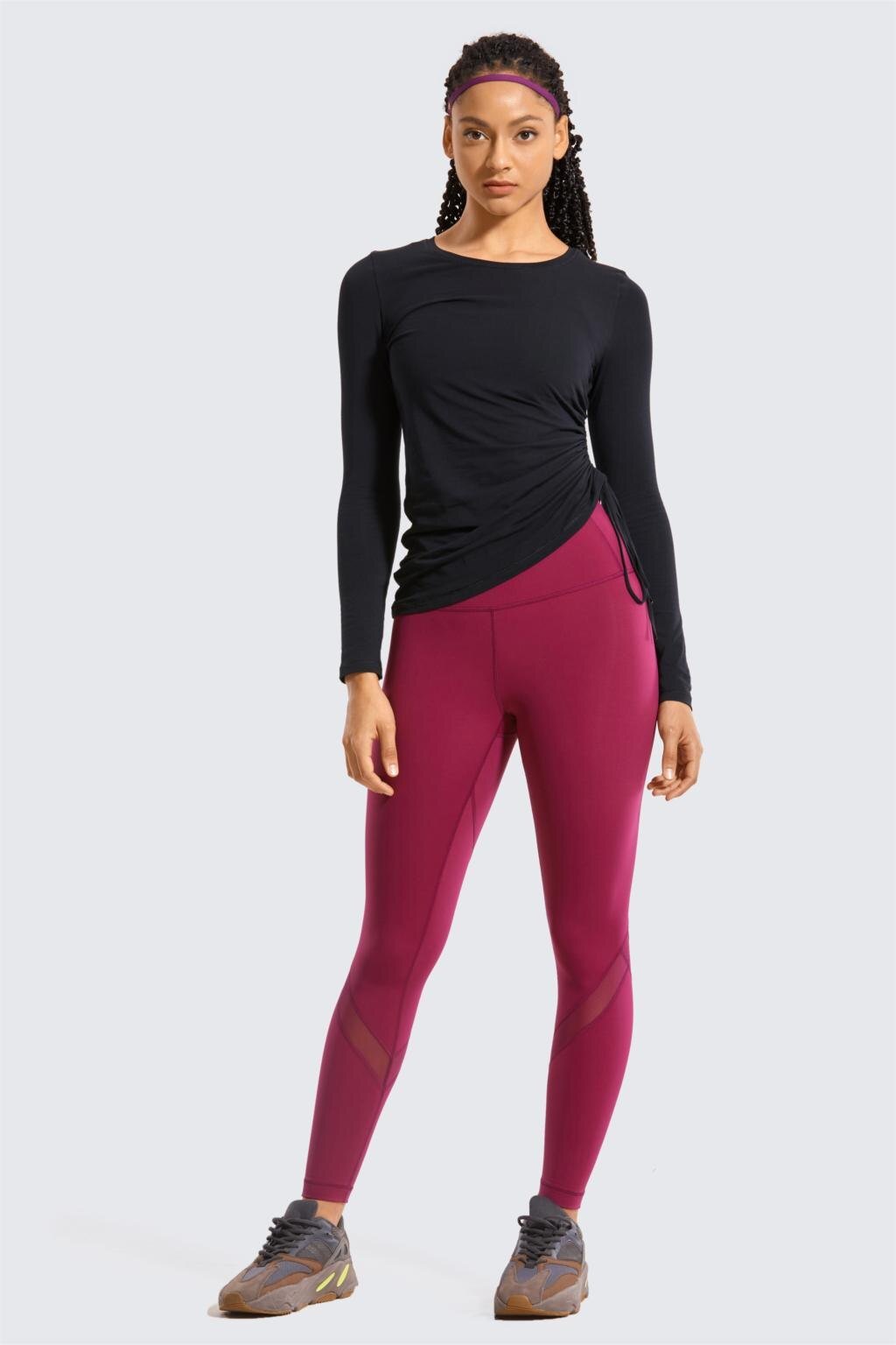 Women's long-sleeve Pima cotton workout shirt in crewneck style, ideal for gym and casual wear.
