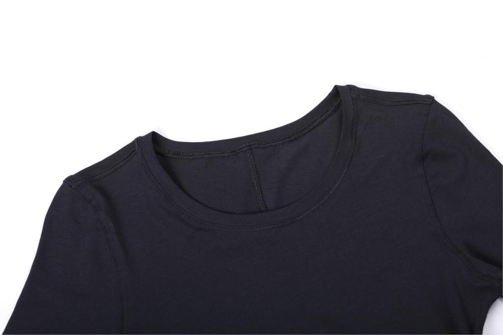 Women's long-sleeve Pima cotton workout shirt in crewneck style, ideal for gym and casual wear.