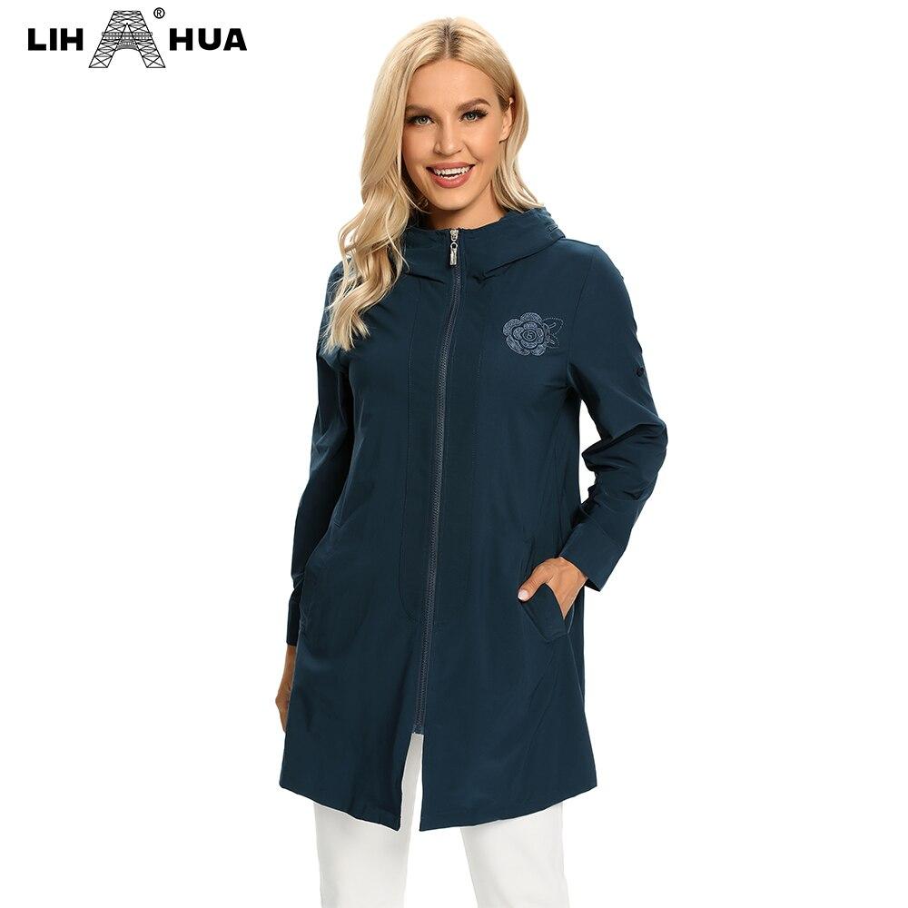 Women's Plus Size Windbreaker Mid-Length Hooded Jacket featuring floral print and zipper closure, perfect for spring and autumn wear.