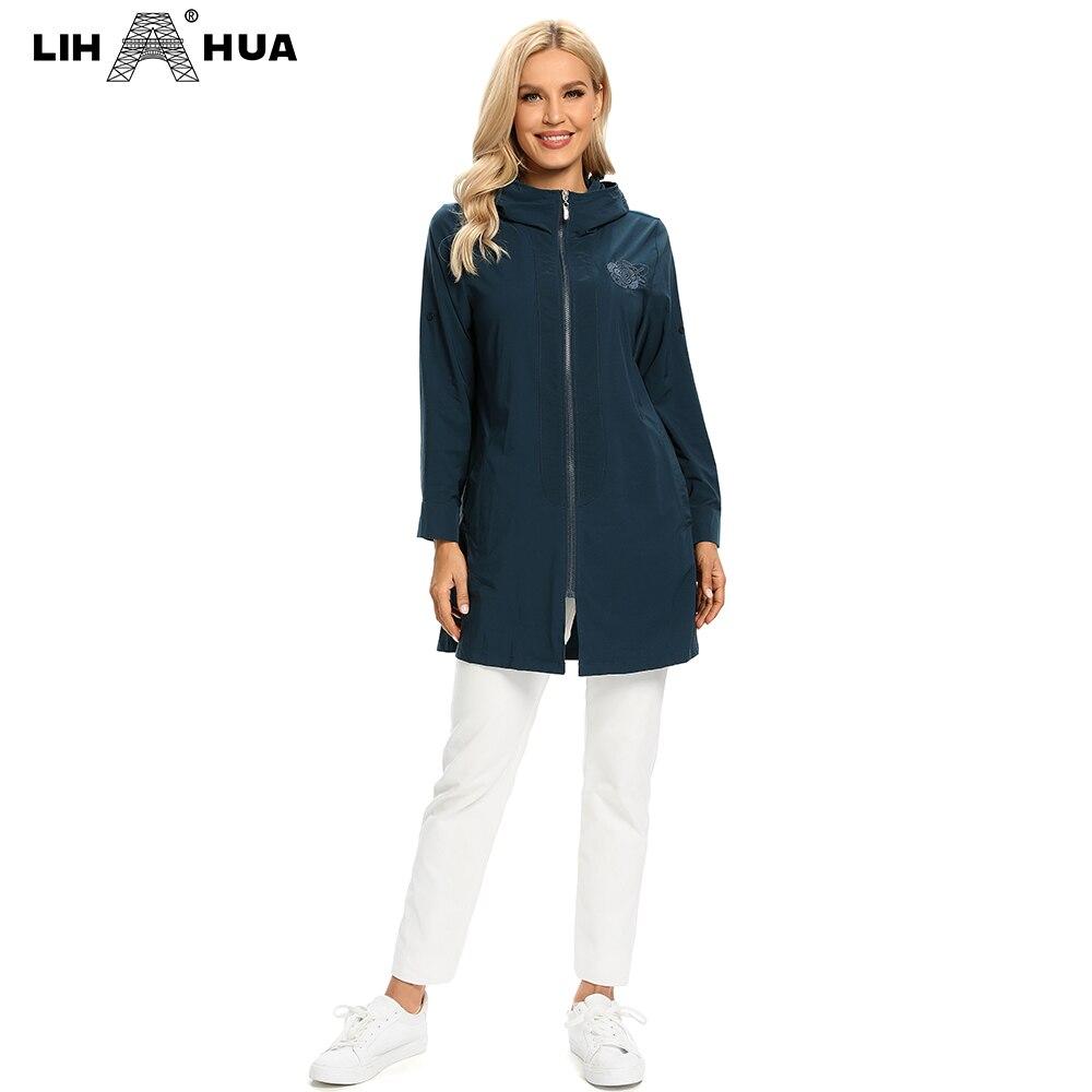 Women's Plus Size Windbreaker Mid-Length Hooded Jacket featuring floral print and zipper closure, perfect for spring and autumn wear.