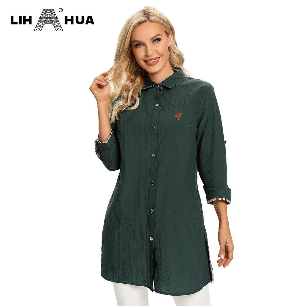 Women's Plus Size Windbreaker featuring a mid-length design with a lapel collar, buttoned front, and stylish embroidery, perfect for spring and autumn.