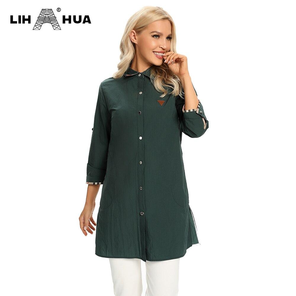 Women's Plus Size Windbreaker featuring a mid-length design with a lapel collar, buttoned front, and stylish embroidery, perfect for spring and autumn.