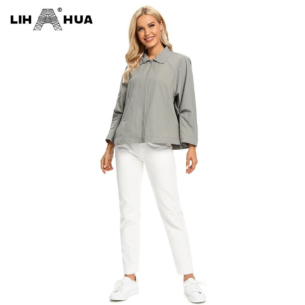 Women's Plus Size Windbreaker Short Lapel Jacket in a casual style, featuring a zipper closure and full sleeves, perfect for spring and autumn wear.