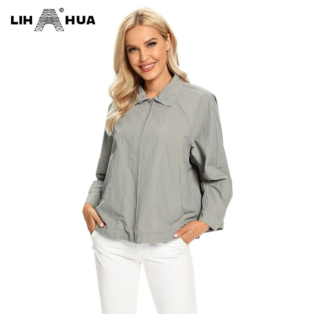 Women's Plus Size Windbreaker Short Lapel Jacket in a casual style, featuring a zipper closure and full sleeves, perfect for spring and autumn wear.