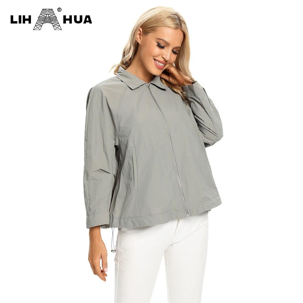 Women's Plus Size Windbreaker Short Lapel Jacket in a casual style, featuring a zipper closure and full sleeves, perfect for spring and autumn wear.