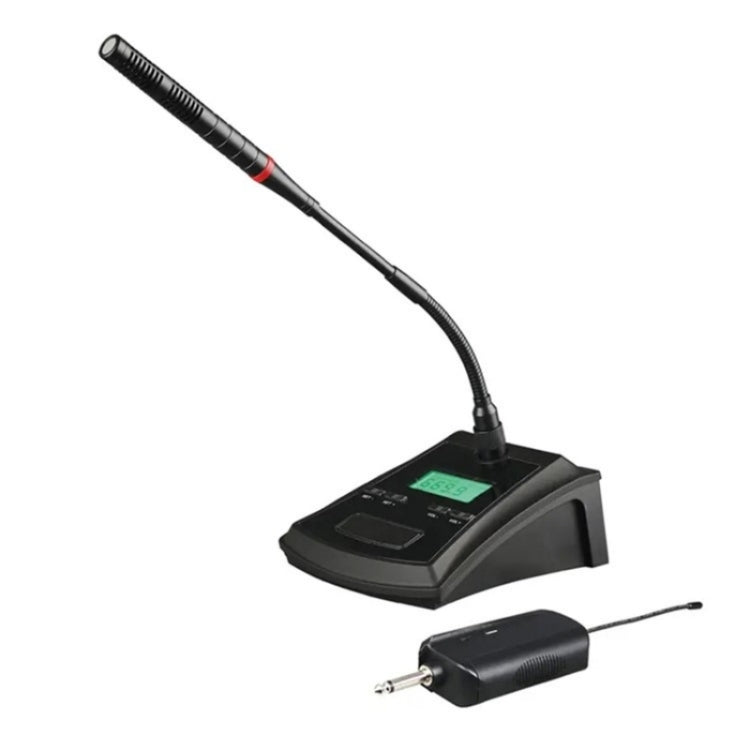 X-H01 Meeting System Wireless Microphone with flexible gooseneck and 6.35mm connector, ideal for conferencing and streaming.
