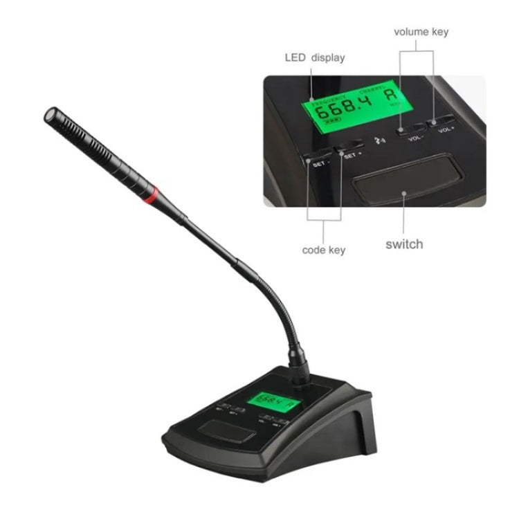 X-H01 Meeting System Wireless Microphone with flexible gooseneck and 6.35mm connector, ideal for conferencing and streaming.