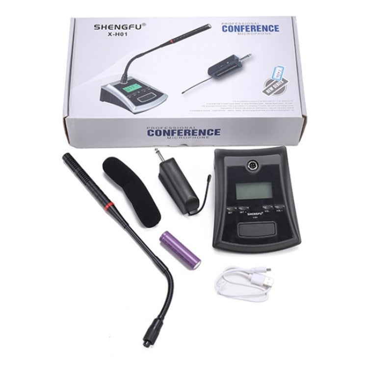 X-H01 Meeting System Wireless Microphone with flexible gooseneck and 6.35mm connector, ideal for conferencing and streaming.