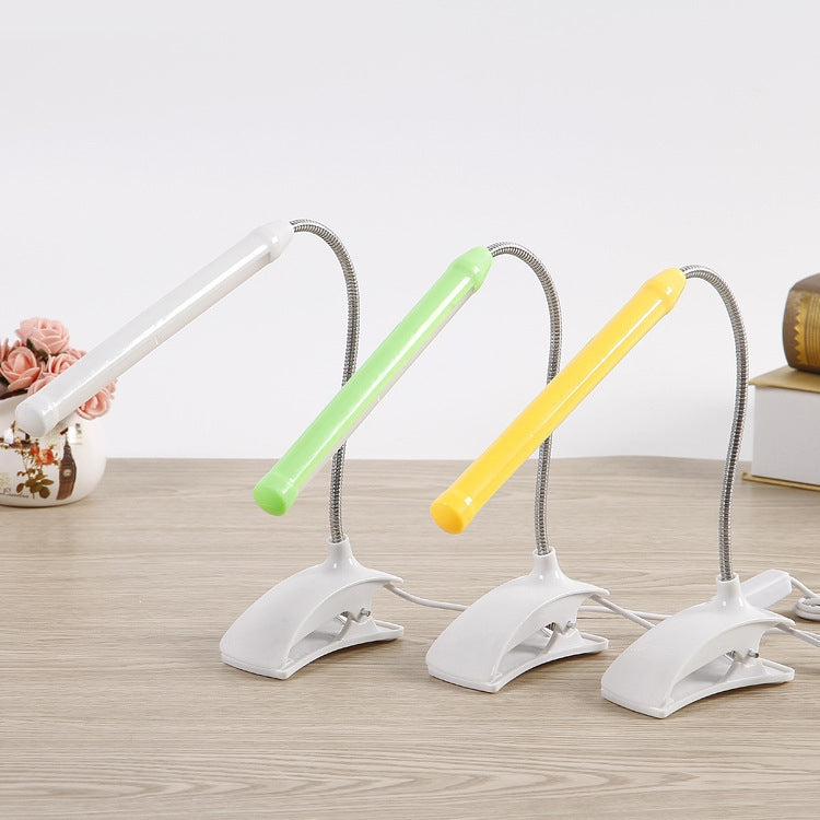 XL-013 USB Clip Learning Eye-care Desk Lamp with adjustable long tube and plastic base, designed for optimal lighting and eye care.
