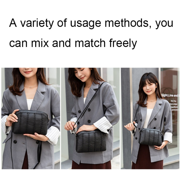 XY1101 Multifunctional Double Layer Ladies Woven Handbag in stylish woven fabric, perfect for carrying essentials.