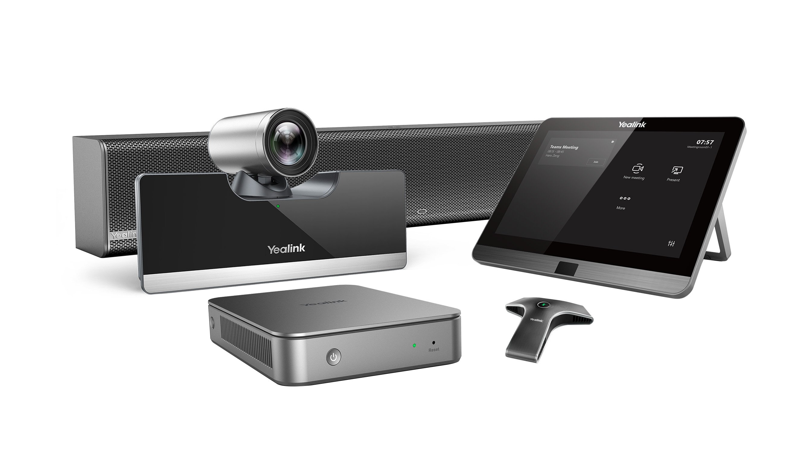 Yealink video conferencing equipment set.