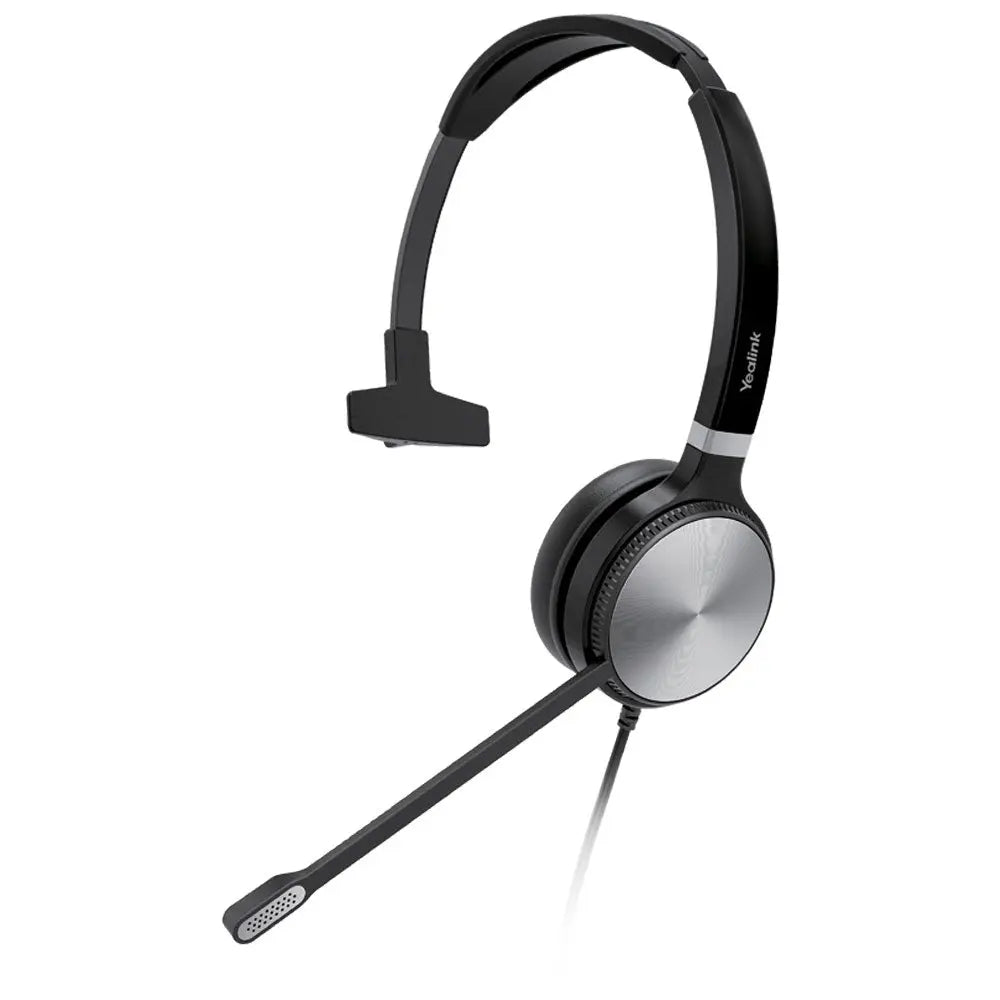 YEALINK UH36 Mono Wideband Noise Cancelling Headset with USB and 3.5mm connectivity, featuring a bendable boom arm and integrated controls.