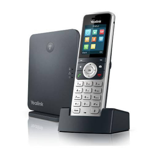 YEALINK W53P Wireless DECT Solution with W60B Base Station and cordless handset, showcasing its sleek design and color screen.