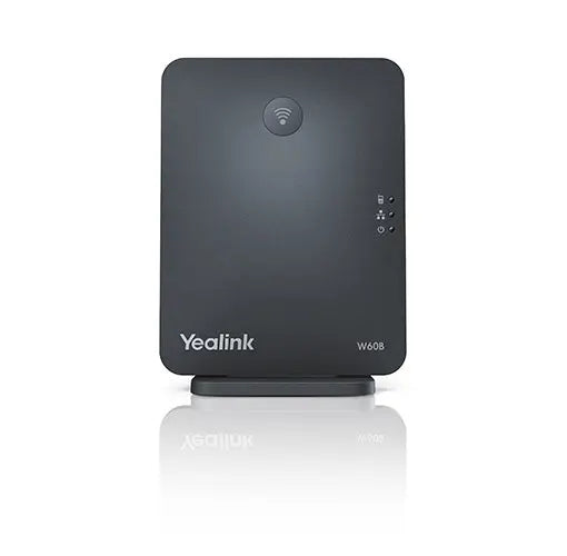 YEALINK W60B Wireless DECT Solution with base station and handsets, showcasing its sleek design and advanced features.