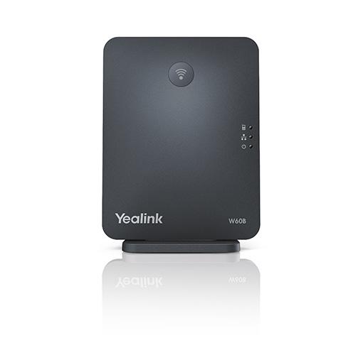 YEALINK W60B Wireless DECT Solution with base station and handsets, showcasing its sleek design and advanced features.