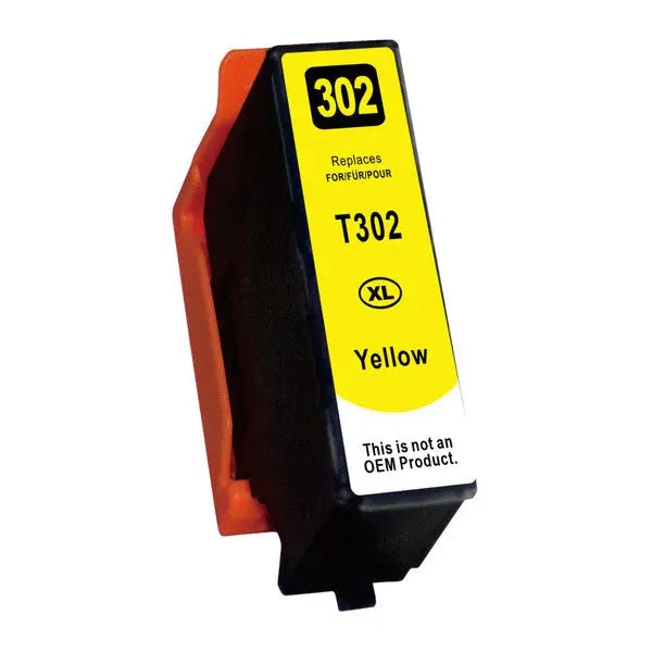 Yellow Compatible Inkjet Cartridge for Epson printers, designed as a replacement for 302XL Yellow, showcasing vibrant yellow ink.