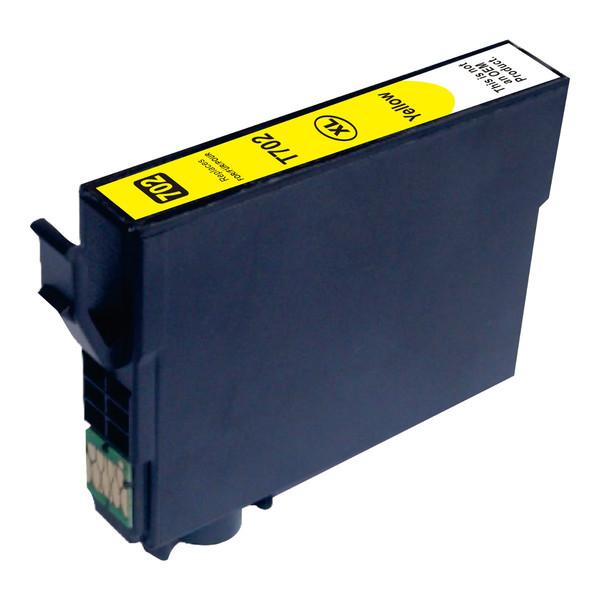 Yellow compatible inkjet cartridge designed for Epson printers, replacement for 702XL Yellow, featuring vibrant color quality.