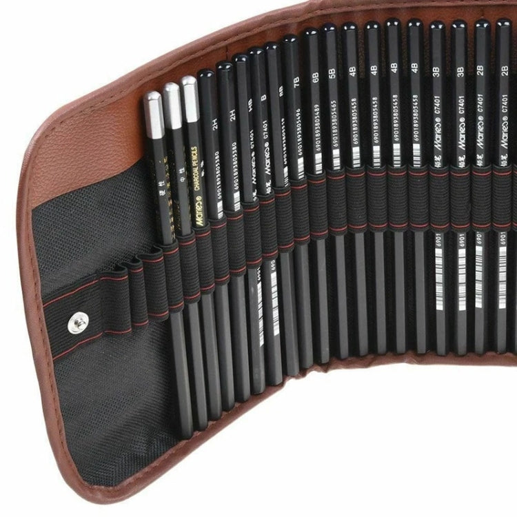 YGSM-30 Sketch Pencil Set featuring various sketch and charcoal pencils in a roller shutter storage bag.