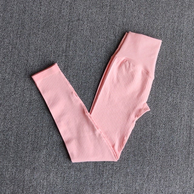 A pair of WAREBALL seamless yoga pants in various colors, showcasing the high waist design and ankle-length fit, ideal for women's activewear.