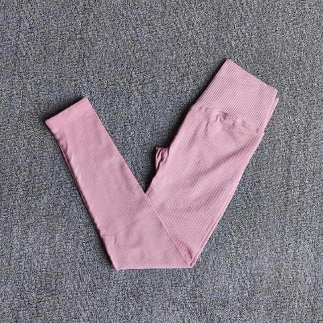 A pair of WAREBALL seamless yoga pants in various colors, showcasing the high waist design and ankle-length fit, ideal for women's activewear.