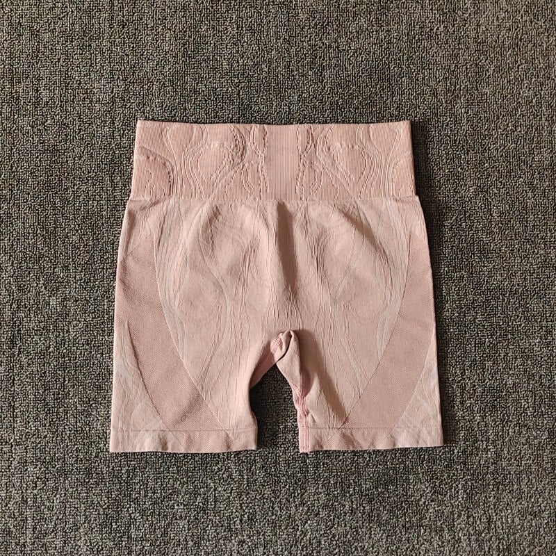 High waist push up sports shorts for women in black, pink, and blue, designed for yoga, cycling, and running.