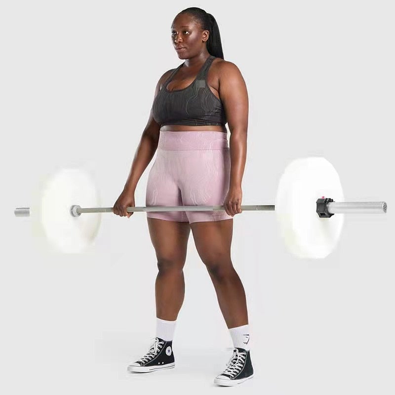 High waist push up sports shorts for women in black, pink, and blue, designed for yoga, cycling, and running.