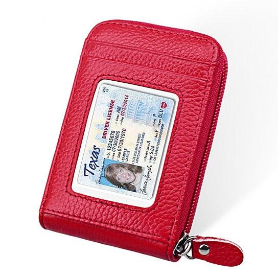 Zip Vault RFID Blocker Card Holder and Wallet in various colors, showcasing its sleek design and transparent ID window.