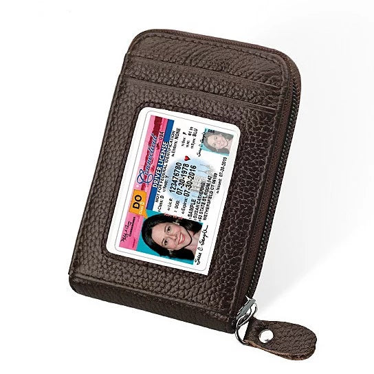 Zip Vault RFID Blocker Card Holder and Wallet in various colors, showcasing its sleek design and transparent ID window.