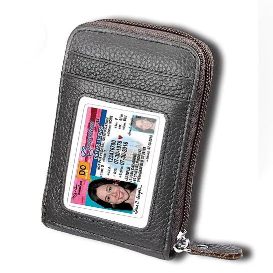 Zip Vault RFID Blocker Card Holder and Wallet in various colors, showcasing its sleek design and transparent ID window.