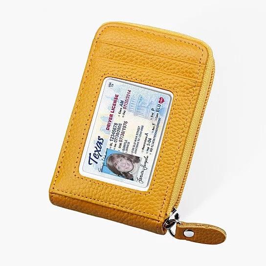 Zip Vault RFID Blocker Card Holder and Wallet in various colors, showcasing its sleek design and transparent ID window.