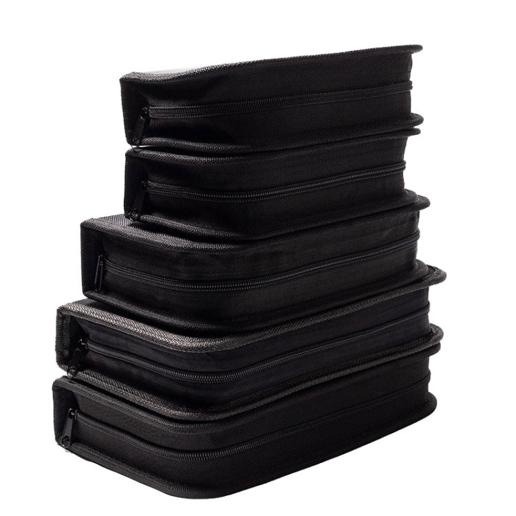 Portable Multi-Function Tool Storage Bag with zipper closure and elastic pockets, showcasing its durable canvas and leather material.