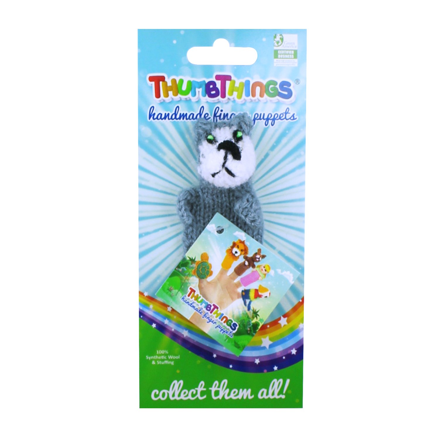 Handcrafted Alaskan Husky Finger Puppet made from eco-friendly materials, showcasing unique colors and designs, perfect for imaginative play.