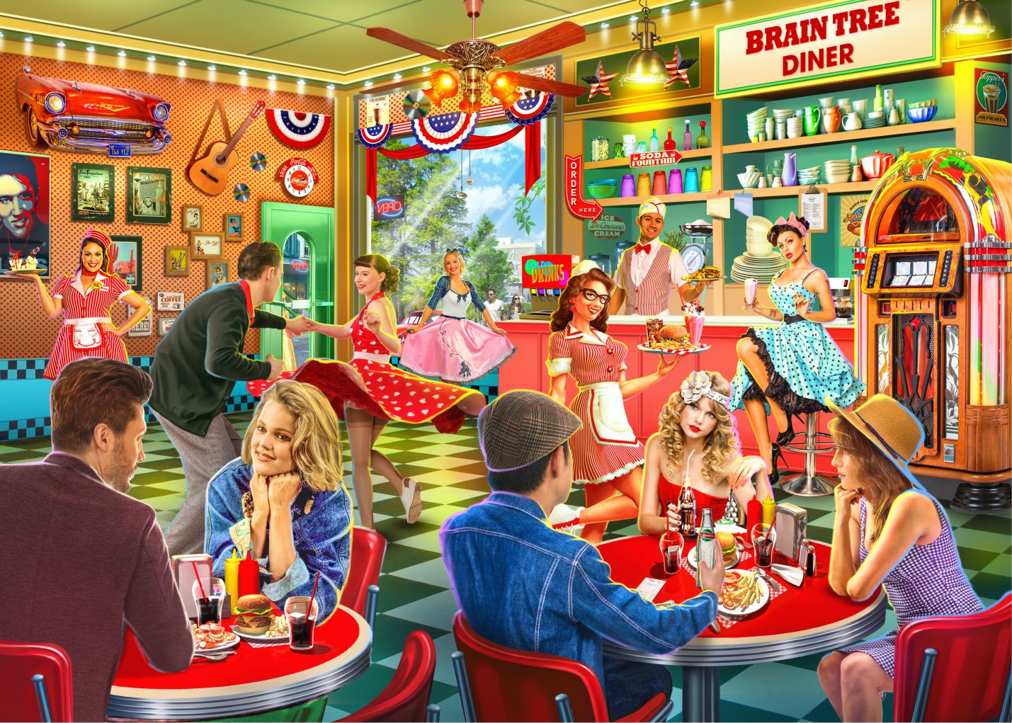 American Party Jigsaw Puzzle featuring vibrant 80s youth culture art, showcasing unique puzzle pieces and premium quality design.