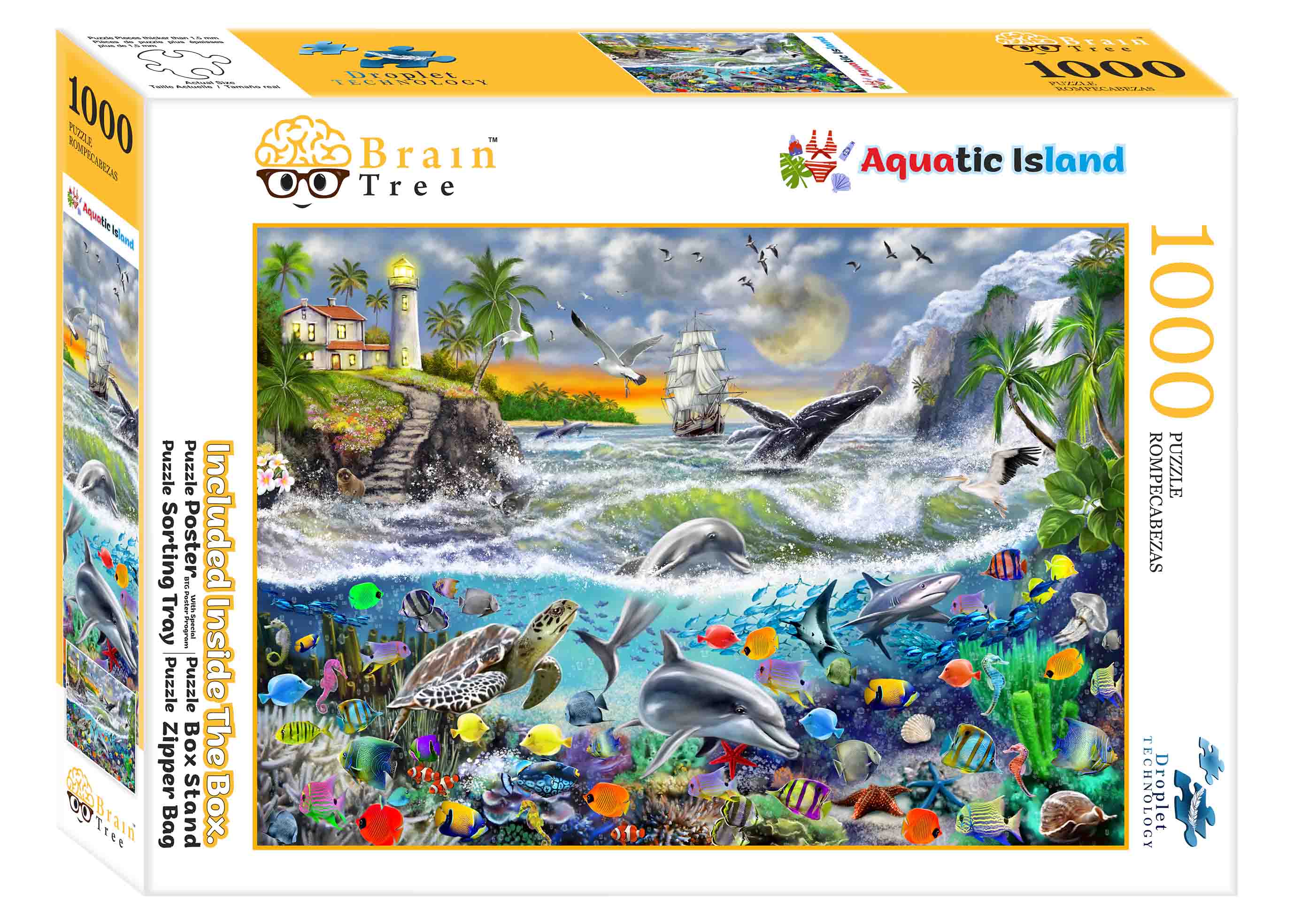 Aquatic Island Puzzles 1000 Piece showcasing vibrant aquatic life with unique puzzle pieces.
