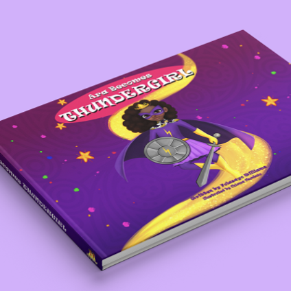 Cover of Ara Becomes Thundergirl featuring a colorful illustration of Ara, a young superhero, showcasing her kindness and confidence.