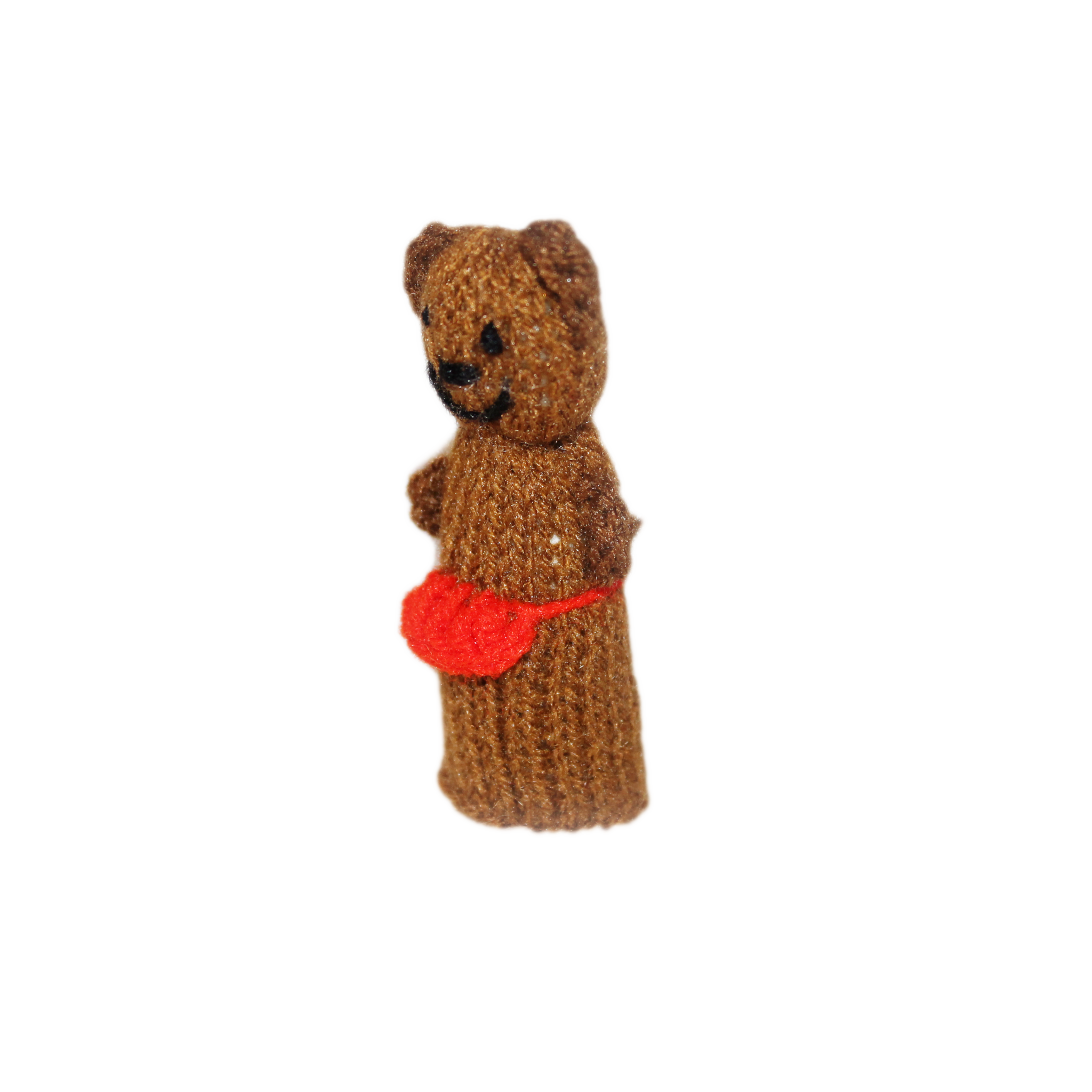 A cute Baby Bear Finger Puppet made from soft synthetic wool, showcasing its handcrafted details and vibrant colors, perfect for imaginative play.