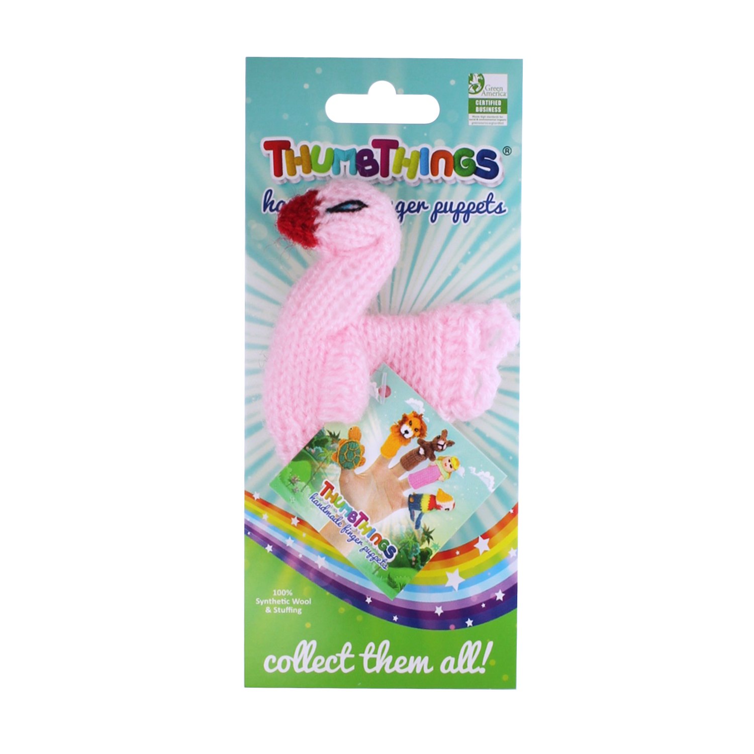 A handmade Baby Pink Flamingo Finger Puppet crafted from eco-friendly materials, showcasing vibrant colors and unique design, perfect for imaginative play.