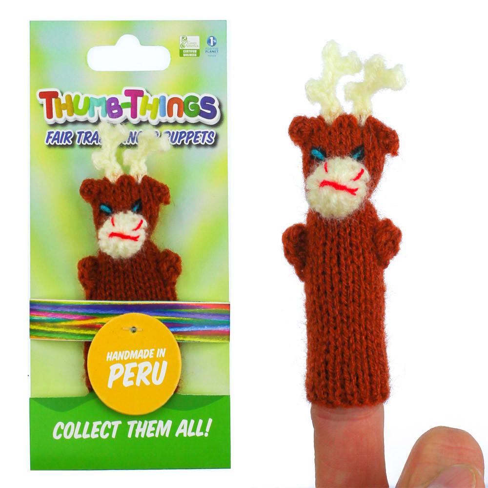 A handcrafted Baby Reindeer Finger Puppet made from eco-friendly materials, showcasing unique colors and designs, perfect for imaginative play.