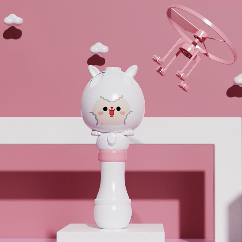 Bamboo Dragonfly Rotating Flying Bubble Machine with colorful bubbles and music, designed for outdoor play for children.