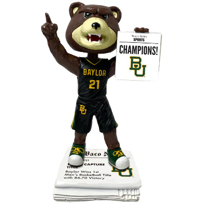 Baylor Bears 2021 NCAA Men's Basketball National Champions bobblehead, featuring vibrant colors and detailed design, approximately 8 inches tall.