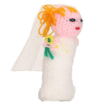 Handcrafted Bride Finger Puppet made from synthetic wool, featuring a charming design perfect for imaginative play.