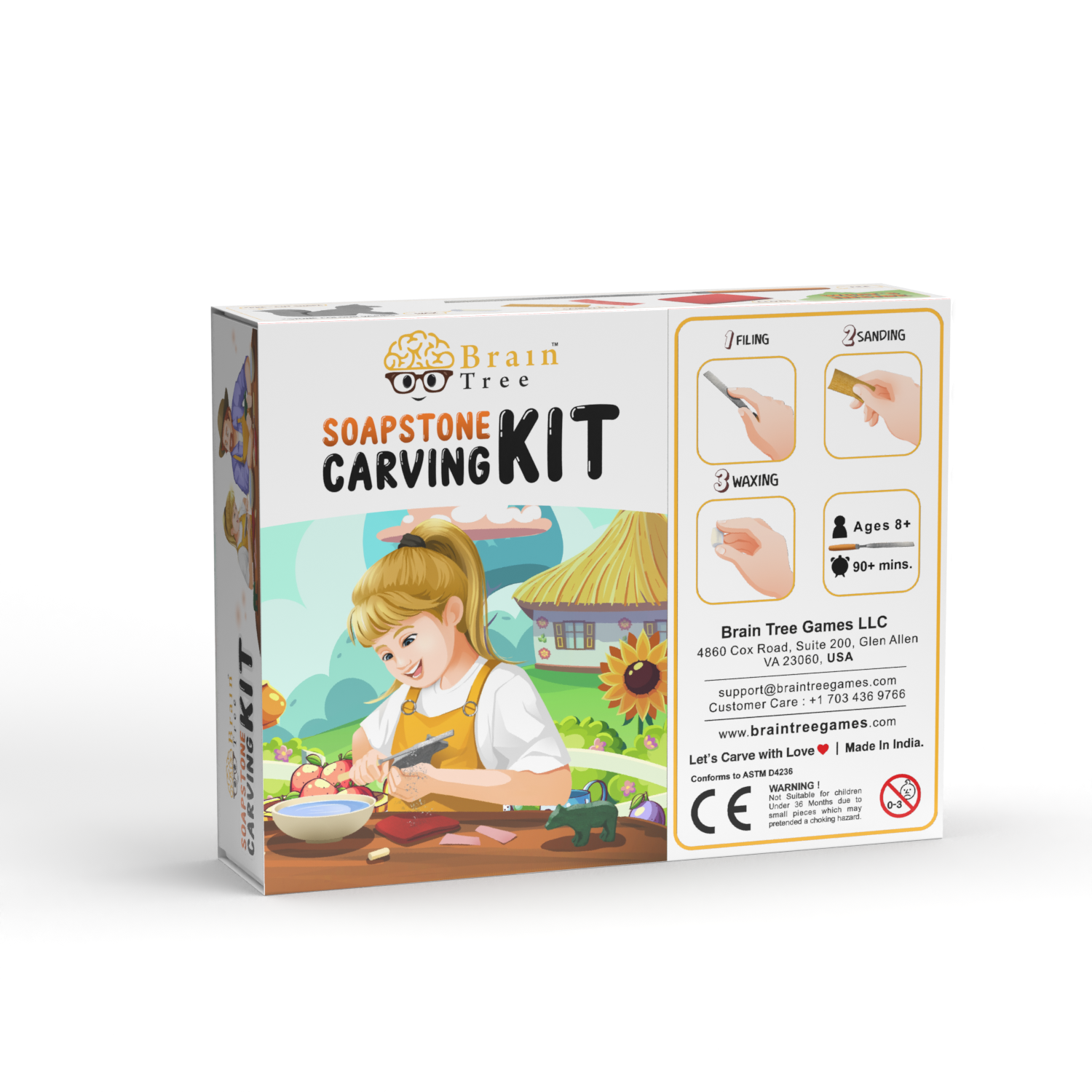 Bunny Soapstone Carving Kit with tools and precut soapstone pieces for kids and adults.